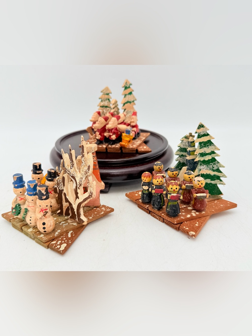 Vintage Miniature Christmas expansion wood tabletop decor figures - Japan
